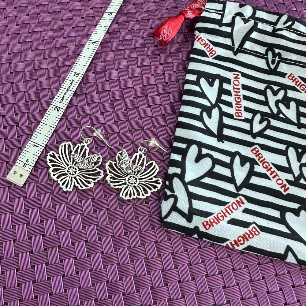 Brighton Silver Flower and Butterfly Drop Earrings - Picture 3 of 5